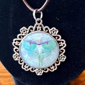 Silver lunar moth necklace